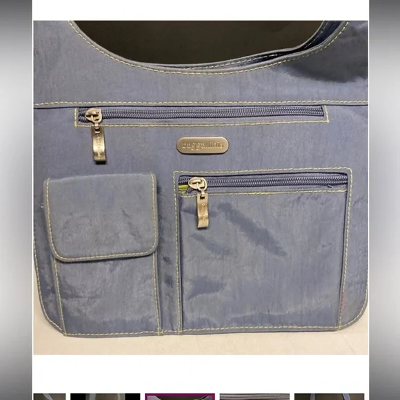 Baggallini Blue/Lime Nylon Multi-Pocket Crossbody Bag w/ Detachable Change Purse - Picture 3 of 15